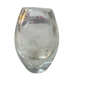 Vintage Clear Crystal Etched Floral Design Miniature Vase Decor